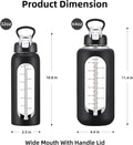 chunmo 32 oz Glass Water Bolttles with Straw Large Motivational Water Bottle with Time Marker Sports Water Bottles with Silicone Sleeve and Handle