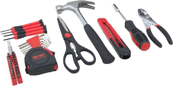 Hantinstom 39-Piece Household Tools Kit Essential Home Repair Set with Plastic Toolbox Ideal for College Students, Home Use & More 39pcs-RED