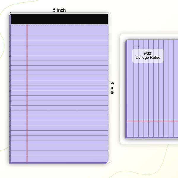 AILZFEI 6pcs Small Legal Pad 5x8 College Ruled Purple Legal Pads Notepads 6 Pack Study Back Writing Pads 5 x 8 Perforated Narrow Ruled Pads of