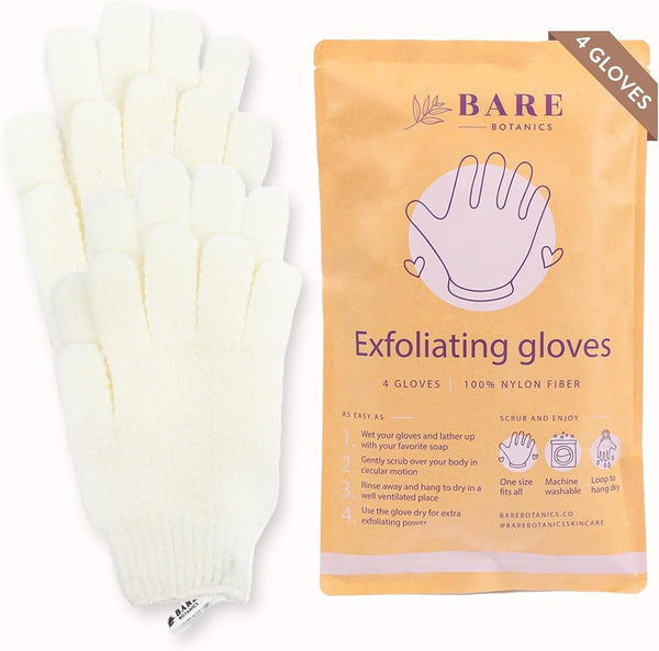 Bare Botanics 4 Pack Lavender Exfoliating Gloves for Shower | 100% Nylon Fibers | Exfoliating Bath Gloves for Shower Exfoliating | Shower Gloves &