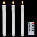 Homemory 3 Pcs Flameless Taper Candles with Remote Timer Dimmer, 9.6" White Flickering Candlesticks Battery Operated, Realistic Plastic LED