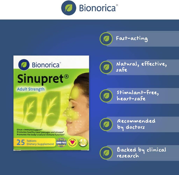 Bionorica Sinupret Adult Strength Sinus - Immune Support Supplement - All Natural - Herbal Nasal Passage & Immunity Boost - 25 Tablets