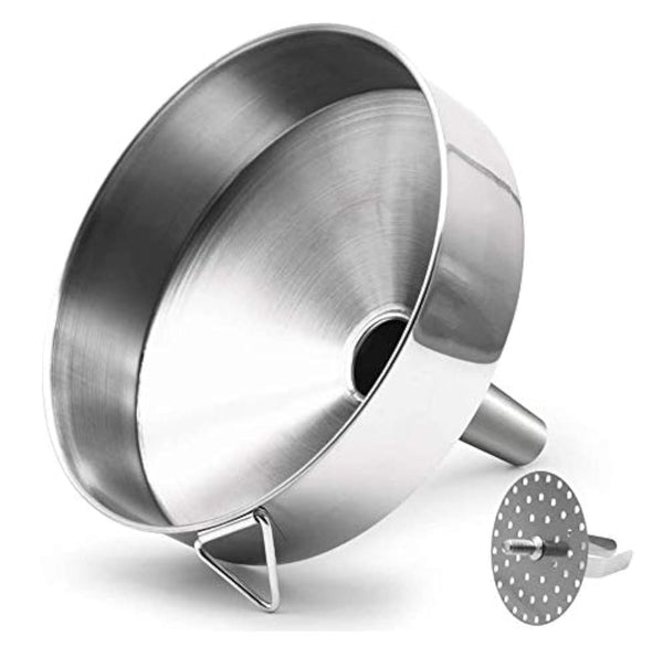 Super Large Stainless Steel Large Funnel with Detachable Strainer/Filter for Cooking Oil and Transmission Liquid and Powder, Food Grade Metal