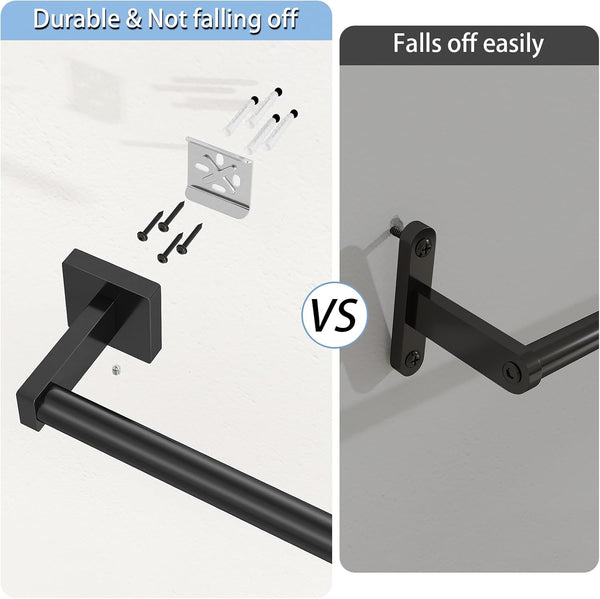 MKO Towel Bar for Bathroom, 24" Hand Towel Holder with Metal, Black Towel Rack Hanger Sturdy Wall Mounted for Kitchen Home Essentials, 2 Pack