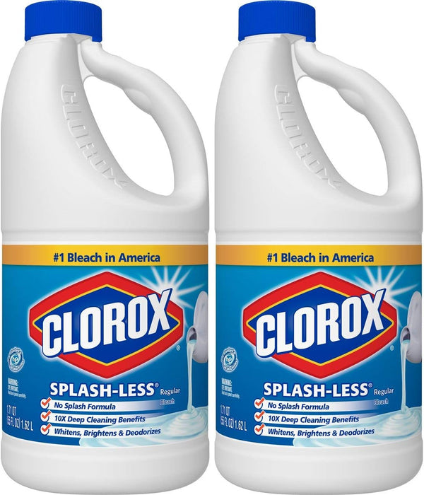 Clorox Splash-Less Bleach, Regular, 2 Pack of 55 Fl Oz Each/ 110 Ounces Total