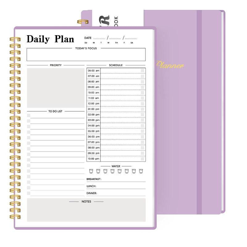 Daily Planner Undated, To-Do List Notebook with Hourly Schedule, Spiral Appointment Organizer Calendar for Man / Women, Flexible Cover, Twin-Wire