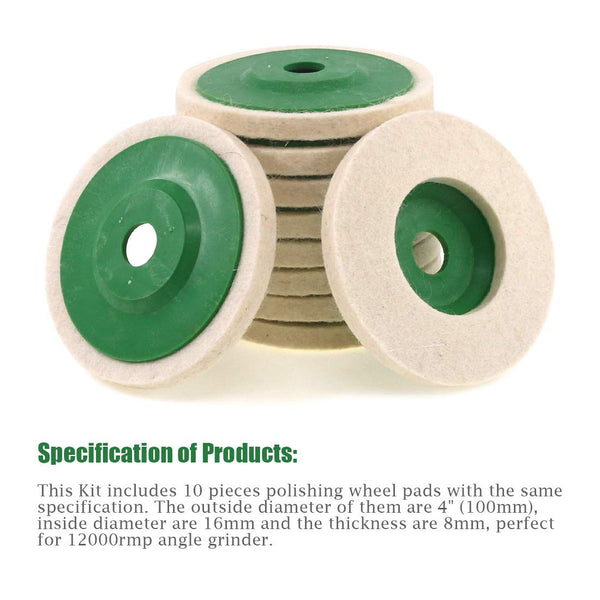 Keadic 10Pcs 4 Inch Round Wool Felt Disc Wheel Pad, Wool Polishing Wheel Disc, 100mm Wool Felt Disc Polishing Buffing Wheel Pad for Metal Aluminum