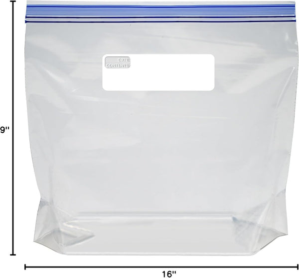 Amazon Basics Reclosable Freezer Gallon Size Bags with Double Zipper Seal, Stand-Up Bottom, BPA Free, 90 Count (Previously Solimo) Gallon (90 Count)