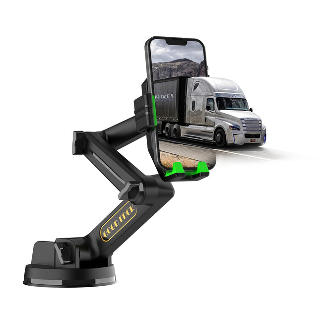 Heavy Duty Phone Holder - Long Arm, Anti-Shake Suction Cup, Compatible with All Phones & Vehicles