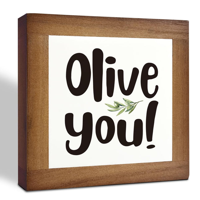 Olive You Signs, Home Kitchen Decor, Box Sign Wood Desk Sign Decors, Cute Kitchen Decor for Shelf, Olive Branch Sign, Fa