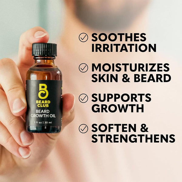 The Beard Club Beard Growth Kit - Derma Roller, Beard Growth Oil, Sandalwood Balm, Comb - Gift Set