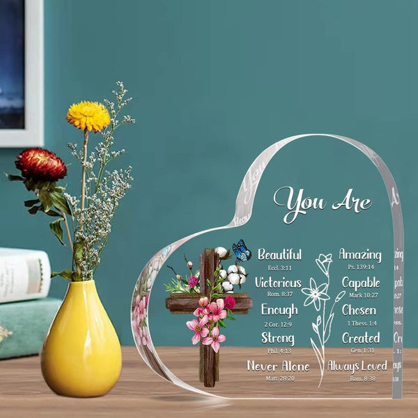 JUNQIU Christian Gifts For Women, Religious Gifts, Hearts Christian Plaques | Inspirational Gifts For Women, Bible Verse, Biblical, Cross, Faith,