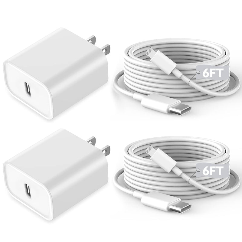 Fast iPhone Charger, iPhone Charger Fast Charging 2Pack Quick Chargers 6ft Long USB C to Lightning Cable Quick Charging Cord USB Charge Block