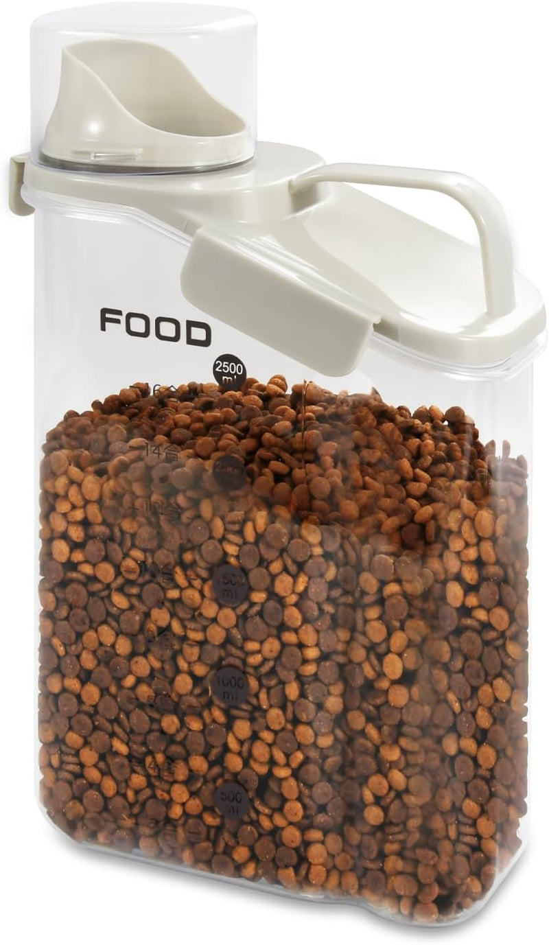 Dog Food Storage Container, Pet Food Container with Airtight Pour Spout, Cat Food Storage Container with Measuring Cups, Portable Pet Food