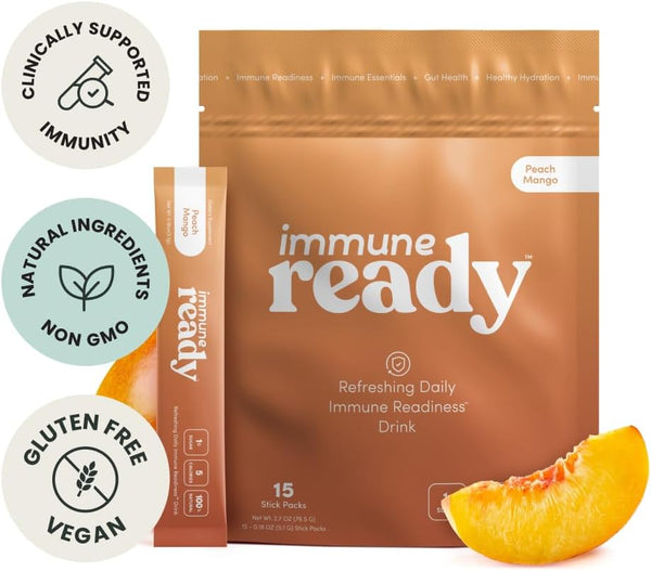Immune Ready™ Immune Boost Drink Mix - All-In-One Immune Support, Gut Health, and Electrolyte Powder Packets with Vitamin C, Beta Glucan, Zinc,