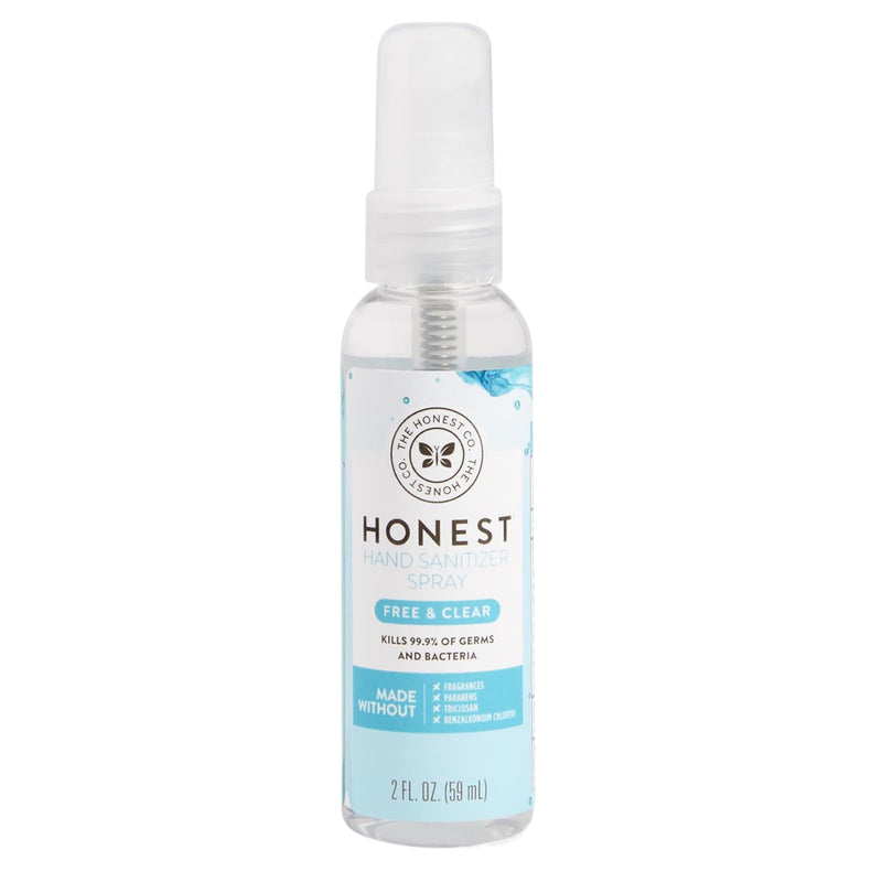 The Honest Company Plant-Based Hand Sanitizer Spray | Kills 99.9% of Germs | Hypoallergenic, Quick-Drying + Moisturizing | Fragrance Free, 2 Fl Oz
