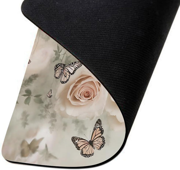 IBILIU Mouse Pad White Roses,Butterfly Flower Floral Rectangle Mousepad Non-Slip Rubber Base Computer Mouse Pad for Laptop, Office, Home - 9.5 X