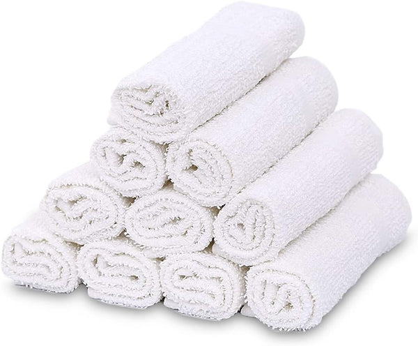 GOLD TEXTILES 24 Pack Economy White Washcloths Set (12x12 inches) - Cotton Blend Commercial Grade Cleaning Rags, Quick Drying & Soft Face Cloths,