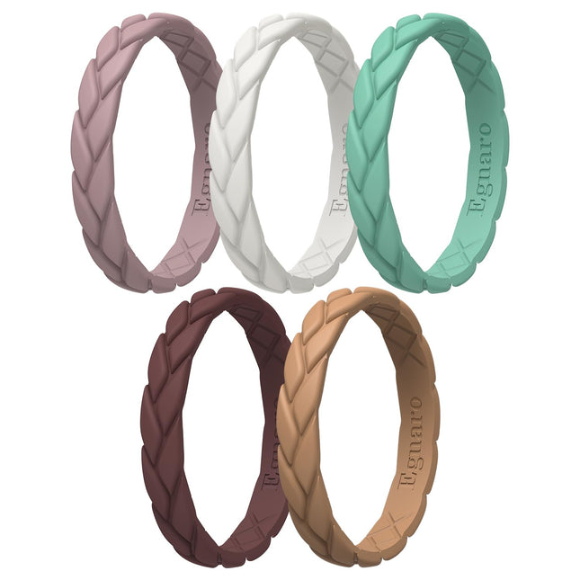 Egnaro Silicone Wedding Rings for Her, Women'S Rubber Bridal Sets Thin Bands, Stackable Leaves Braided Design with Breat