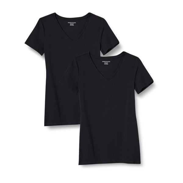 Amazon Essentials Women's Regular-Fit Short-Sleeve V-Neck T-Shirt, Multipacks 2 Black X-Large