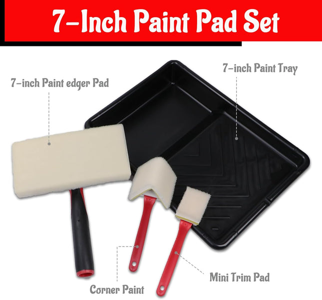 Corner Wall and Ceiling Pad Painter, 7-Inch Paint Pad with Paint Tray Set. Paint Tool for Wall Painting, Wood Decks, She