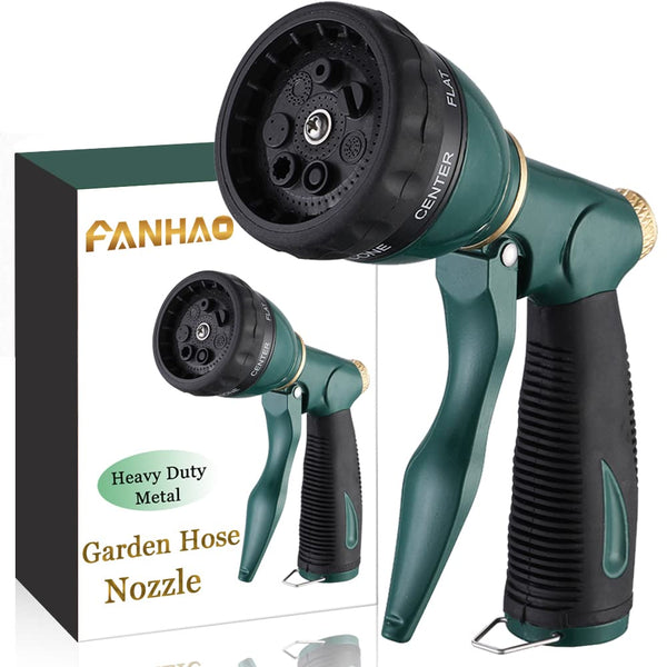 FANHAO Garden Hose Nozzle Sprayer Heavy Duty, 100% Metal Spray Nozzle High Pressure Water Hose Nozzle with 7 Patterns for Watering Garden, Washing