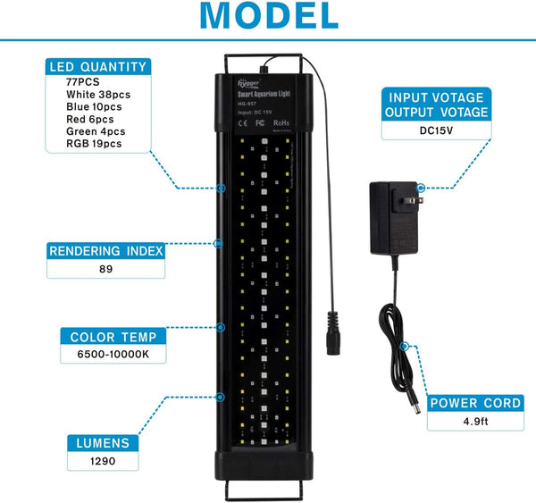hygger Aquarium Programmable LED Light, for 18~24in Long Full Spectrum Plant Fish Tank Light with LCD Setting Display, 7 Colors, Sunrise Sunset
