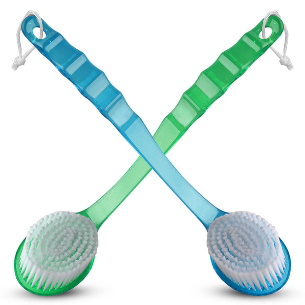 2 Pack Bath Body Brush Long Handle Back Shower Brush Exfoliating Back, Body, and Feet Scrubber Soft Nylon Bristles (Blue & Green) Blue, Green