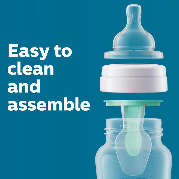 Philips Avent Anti-Colic Baby Bottle with AirFree Vent, Medium Flow 2 Nipple, 1m+, 9oz, 4 Pack, Clear, SCY703/04 Clear 4 Count (Pack of 1) 9 Ounce
