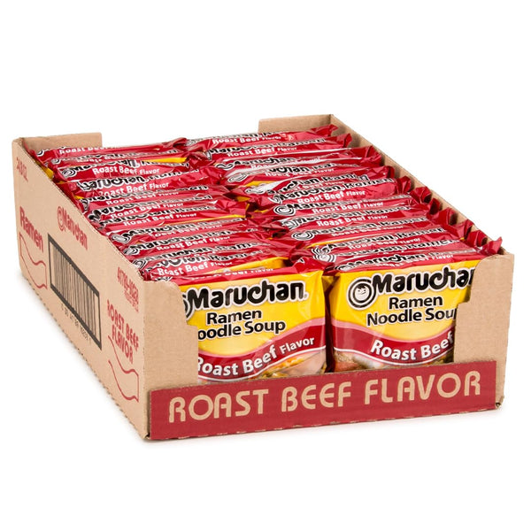 Maruchan Ramen Noodle Soup, Roast Beef Flavor – Japanese-Style Instant Noodles, Quick & Easy Meal for Kids, Students and Busy Families – 3 Oz. (24