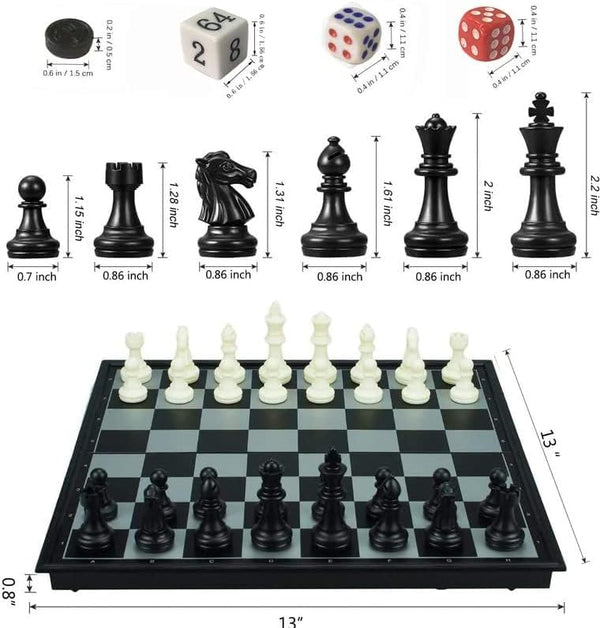 KAILE 13" Magnetic Chess Sets, 3 in 1 Travel Chess Checkers Backgammon Set with Folding Case