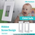 CML Decorator Screwless Wall Plate, 1-Gang Receptacle Outlet Cover, 8 Pack Hidden Screw Smooth Face Switch Plates, Standard Size 2.91"x4.68", UL