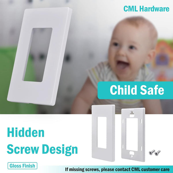 CML Decorator Screwless Wall Plate, 1-Gang Receptacle Outlet Cover, 8 Pack Hidden Screw Smooth Face Switch Plates, Standard Size 2.91"x4.68", UL