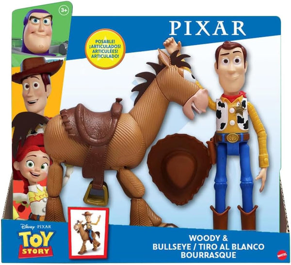 Mattel Disney and Pixar Toy Story Woody & Bullseye 2-Pack, Ages 3+ | Movie-inspired relative scale, Woody + Bullseye poseable figures, 2 pieces,