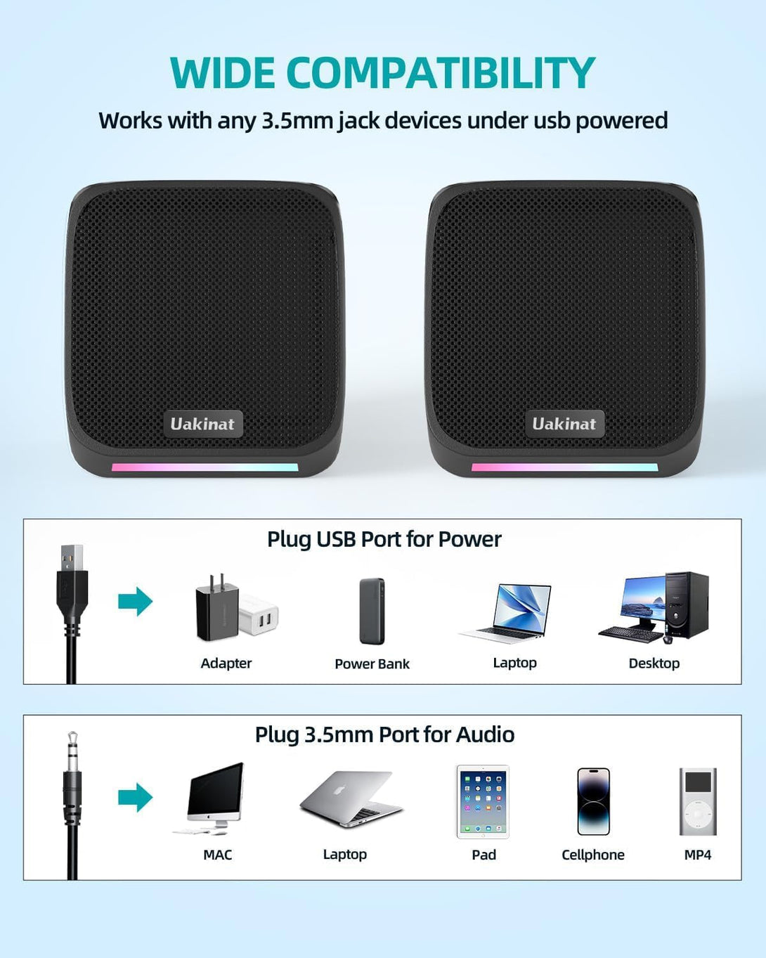 Computer Speakers,Computer Speakers for Desktop Pc,Desktop Speakers,Small Computer Speakers USB Powered 3.5Mm Aux Speaker for Pc,Laptop,Tablet,Phone, Black