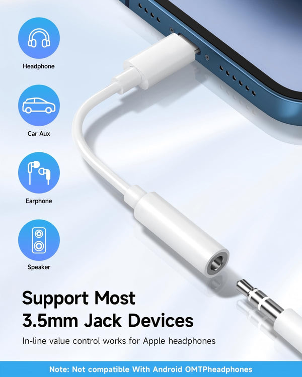 [Apple MFi Certified] 2 Pack Lightning to 3.5 mm Headphone Jack Adapter, iPhone Aux Adapter Converter Dongle Audio Cable Compatible with iPhone 14