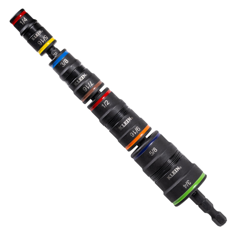 Klein Tools 32934 Impact Driver, 9-in-1 SAE Impact Socket Set, 4 Flip Sockets with 1/4, 5/16, 3/8, 7/16, 1/2, 9/16, 5/8, and 3/4-Inch Nut Driver
