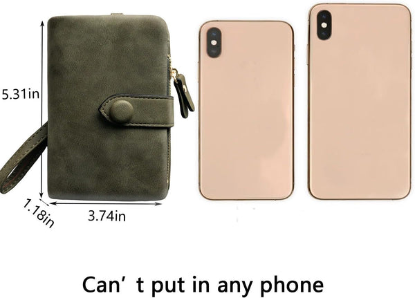 AOXONEL Women's Small Bifold Leather wallet Rfid blocking Ladies Wristlet with Card holder id window Coin Purse Small Army Green