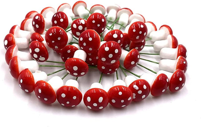 Aliotech 50 Pieces Mini Mushroom Miniatures Artificial Garden Fairy Bonsai Plant Pot Resin Craft Decoration for Home DIY