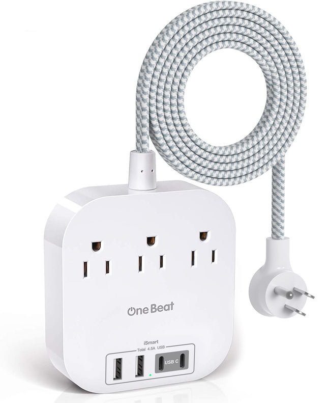 One Beat Power Strip with USB C, 3 Outlets 4 USB Ports (22.5W/4.5A) Desktop Char