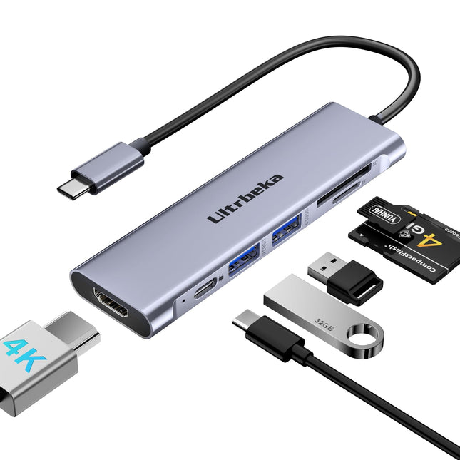 USB C Hub, 7in1 USBC Hub, 4K HDMI Multiport Adapter, TF/SD Card Reader, 2×Powered USB-A 3.0 5Gbps, 100W PD, Dongle Adapt