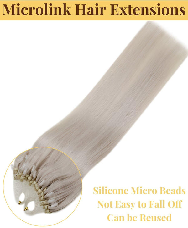 Hetto Microlink Hair Extensions Human Hair Blonde Micro Bead Hair Extensions Real Hair Invisible Short for Women 12 Inch 45g 50s 1-1-M-#60 12-Inch