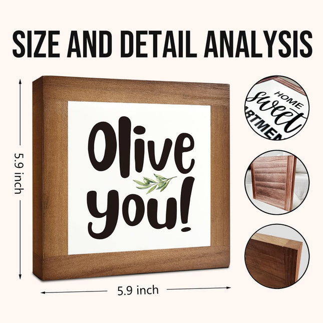 Olive You Signs, Home Kitchen Decor, Box Sign Wood Desk Sign Decors, Cute Kitchen Decor for Shelf, Olive Branch Sign, Fa