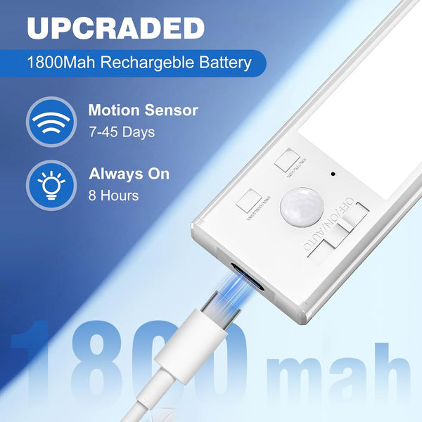 Under Cabinet Lights 2 Pack 8 inch Rechargeable Battery Operated Motion Sensor Light Indoor USB Charging Closet Lights Battery Operated with 3