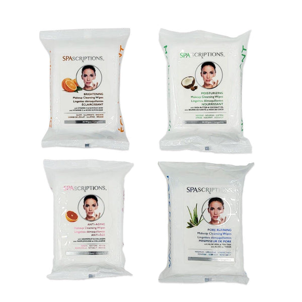 Spascriptions™ Anti-Aging, Brightening, Moisturizing & Pore Refining Towelettes Removes Waterproof Makeup, Revives with Collagen, Vitamin C,