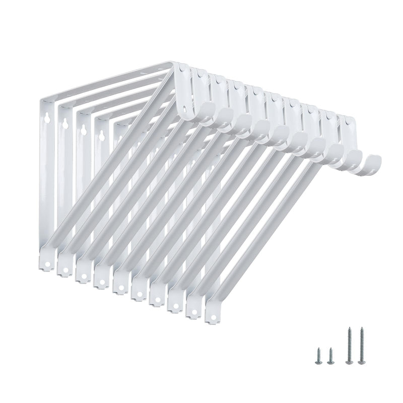 Heavy Duty Closet Shelf Rod Brackets 11x9.5in, Wall Mounted 250lbs Capacity | 10 Pack Steel Shelf Brackets with Rod Support for Hanging Clothes,
