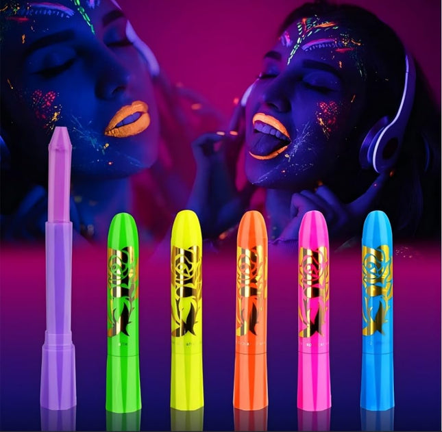 6 Pcs Glow in the Light Body Face Paint, Face Painting Kit, UV Crayon Kit Fluorescent Body Paints for Adults for Birthda