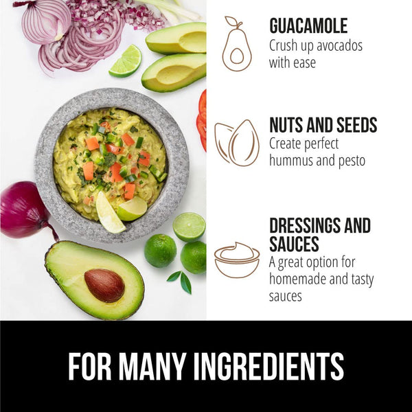 GORILLA GRIP 100% Natural Granite Stone Mortar and Pestle Set, 2 Cup, Non-Scratch Base, Heavy Duty Unpolished Molcajete Guacamole Salsa Bowl,