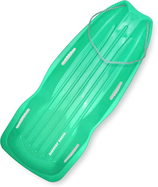 Slippery Racer Downhill Xtreme Flexible Adults and Kids Plastic Toboggan Snow Sled for up to 2 Riders with Pull Rope and Handles 2 PACK RED/GREEN