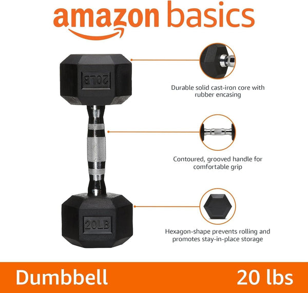 Amazon Basics Rubber Hex Dumbbell Hand Weight 20 Pounds 20 Pounds